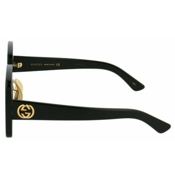 🔥 100% Authentic GUCCI GG0780S 004 Square Mirrored Sunglasses Black Gold Logo🔥 - Picture 3 of 5